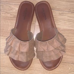Brown dress up slide sandals